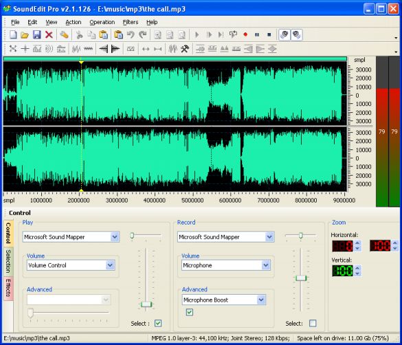 screenshot of SoundEdit Pro