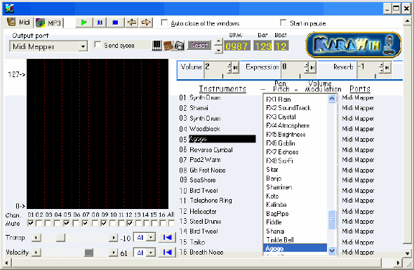 MIDI window - KaraWin Pro