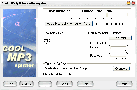 split MP3 file by the breakpoint