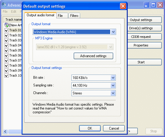 Output settings