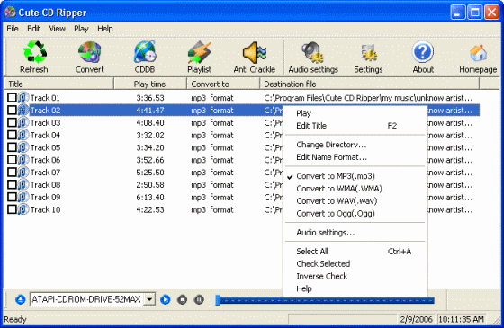 Amor CD Ripper - Main window