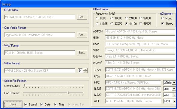 the settings of all the music formats