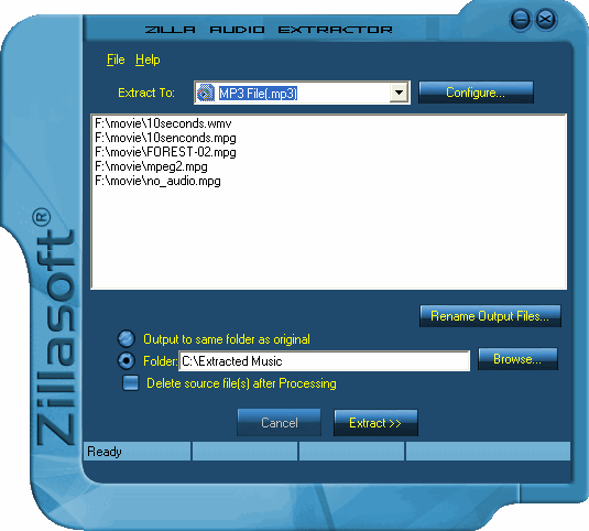 Zilla Audio Extractor Main Window