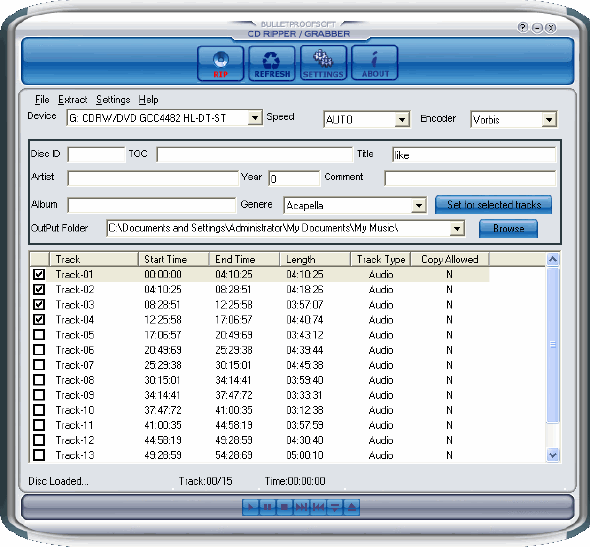 Main window - BPS CD Ripper / Grabber