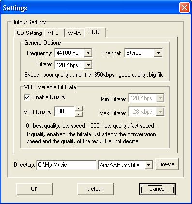 the settings of CD To MP3 WAV Maker