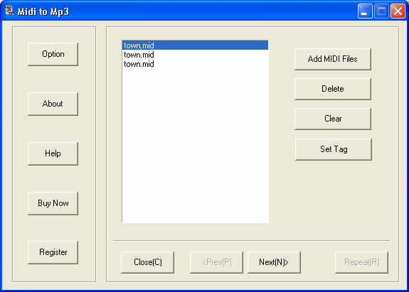 screenshot of power midi to mp3