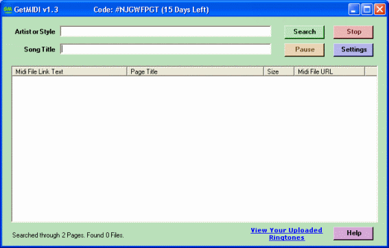 screenshot of midi file search engine