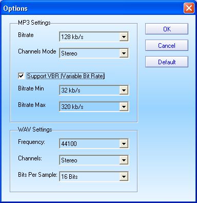 options screenshot of the MIDI Converter