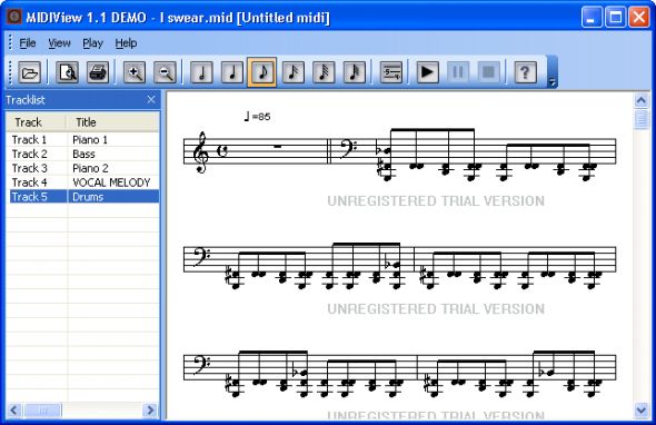 screenshot of MidiView