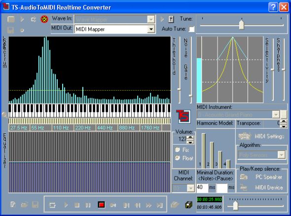 screenshot of converting wav to midi