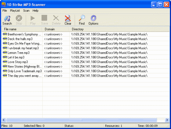 Main screenshot of WMA scanner