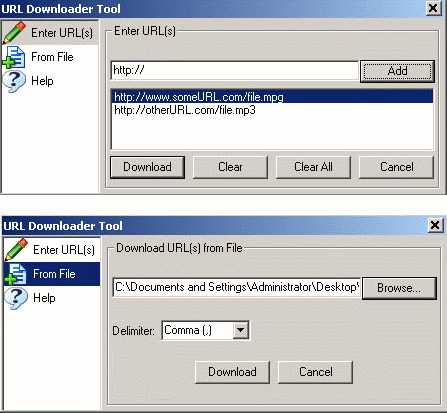 The built-in URL Downlaoder Tool screenshot