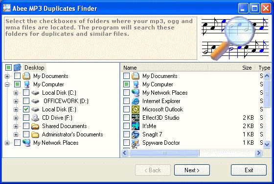 The Screenshot of Abee MP3 Duplicates Finder