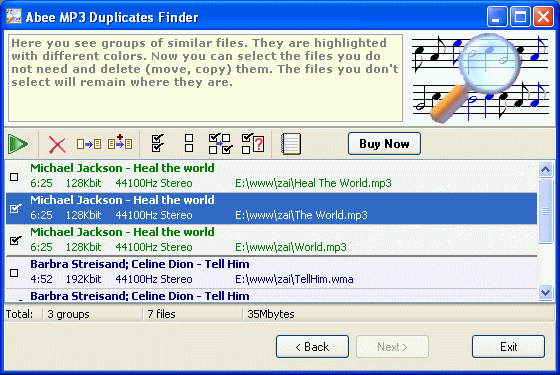 The Screenshot of Abee MP3 Duplicates Finder