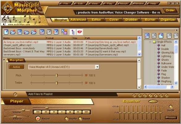 Main window of AV Music Morpher Gold