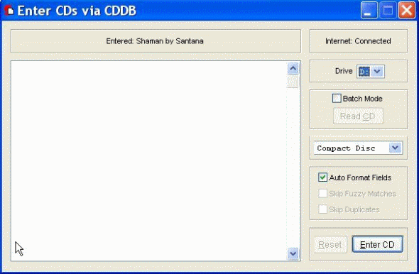 Enter CDs via CDDB window