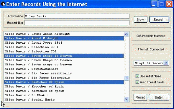 Enter Records Using the Internet window