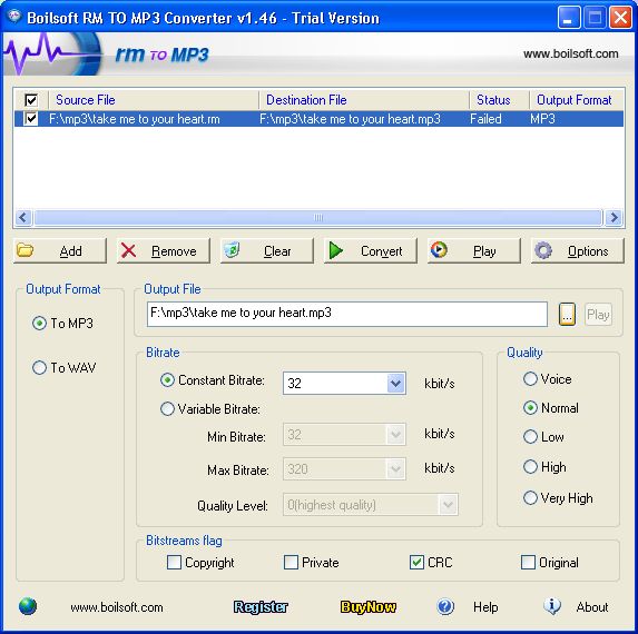 screenshot of  RM to wma Converter