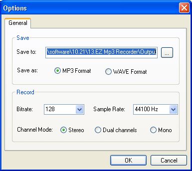 The options of MP3 & WAV files recorder and player utility