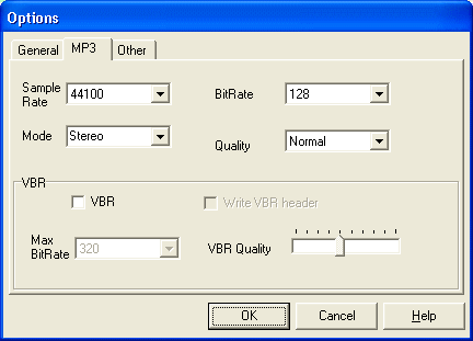 the options screen of mp3 recorder pro