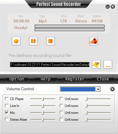 The main window of Perfect Sound Recorder