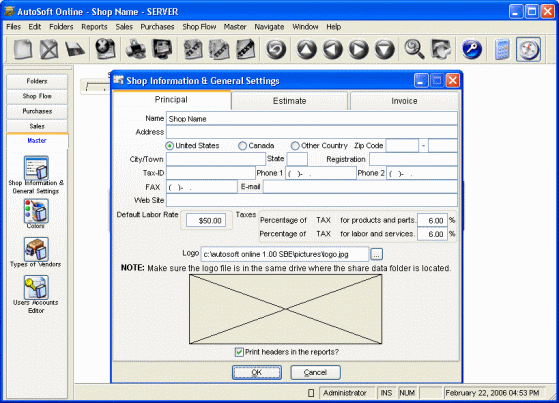 shop information and general settings