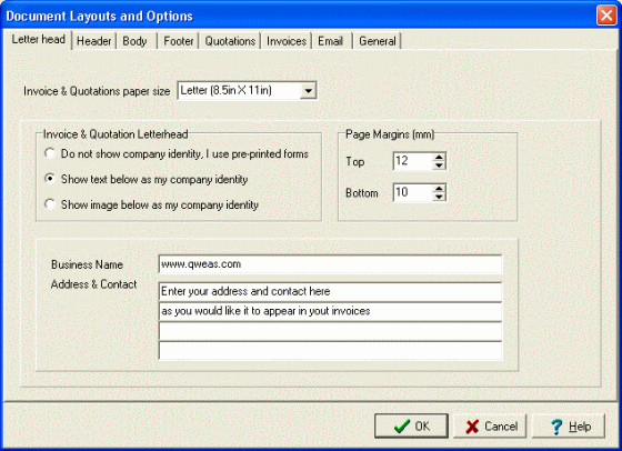 document layouts and options