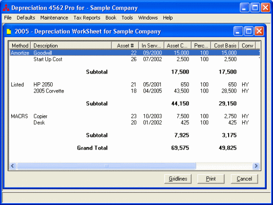 depreciation worksheet