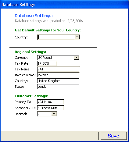 database settings