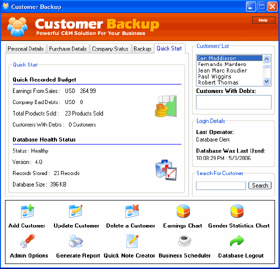 Main window - Customer Backup