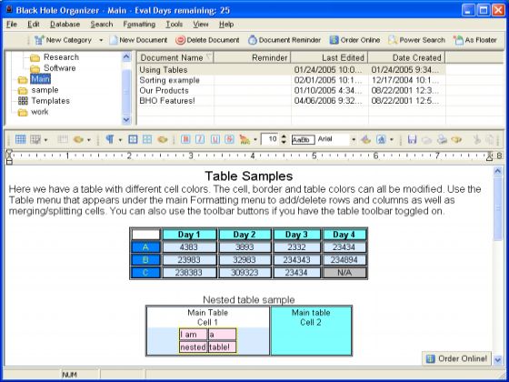 The Screenshot of Black Hole Organizer