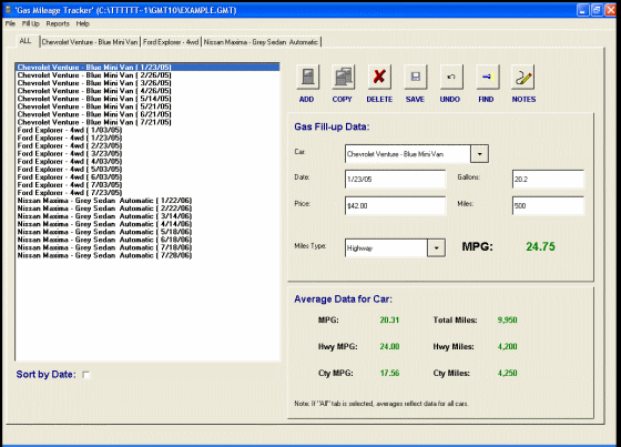 The Screenshot of Gas Mileage Tracker