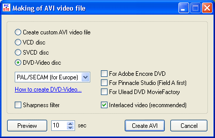 making of AVI video file