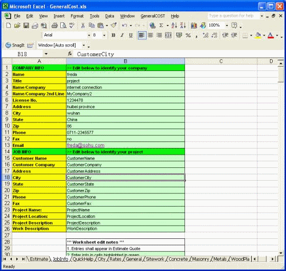 GeneralCOST Estimator for Excel