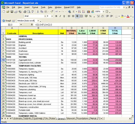 RepairCOST Estimator for Excel