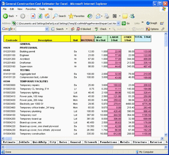 RepairCOST Estimator for Excel