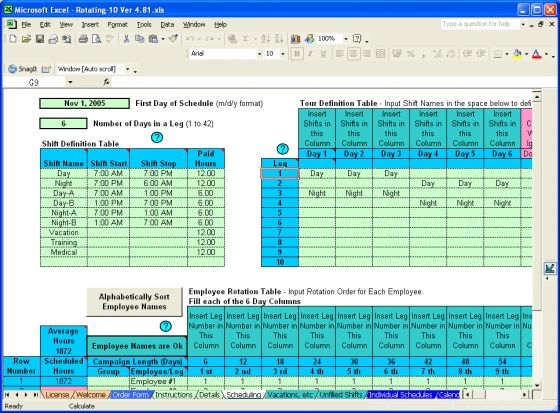 Rotating-10 Excel Shift Scheduler