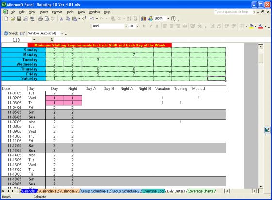 Rotating-10 Excel Shift Scheduler
