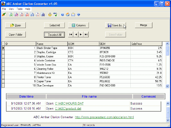 Main Window of ABC Amber Clarion Converter