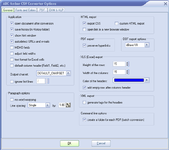 Options of ABC Amber CSV Converter