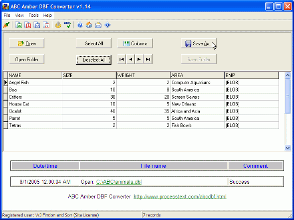 Main Window of ABC Amber DBF Converter