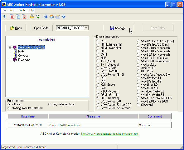 Main Window of ABC Amber KeyNote Converter