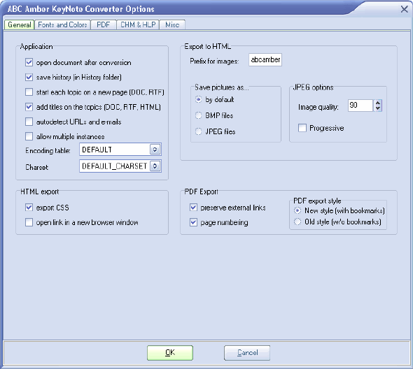 ABC Amber KeyNote Converter Options