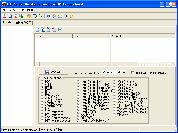 Main Window of ABC Amber Mozilla Converter