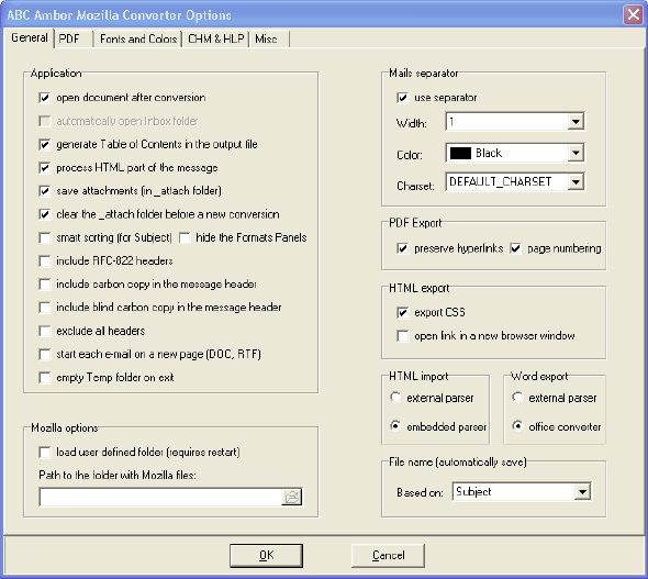 ABC Amber Mozilla Converter Options