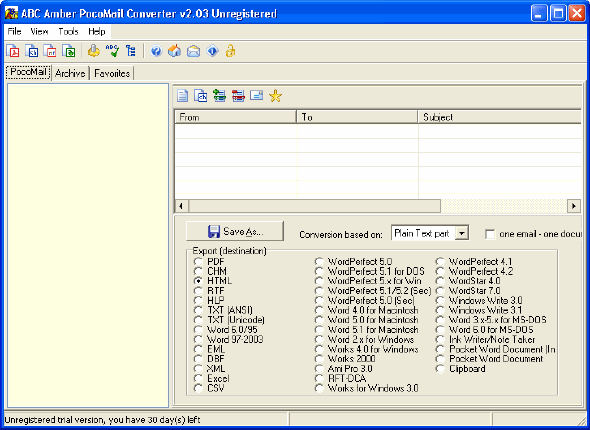 Main Window of ABC Amber PocoMail Converter