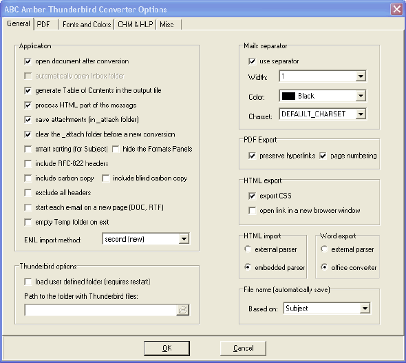 ABC Amber Thunderbird Converter Options