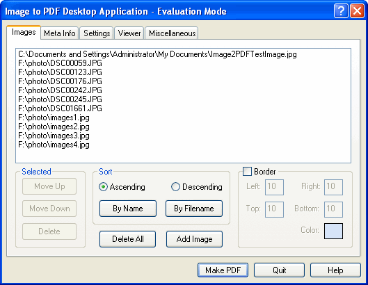 Main window - Image to PDF Desktop Application