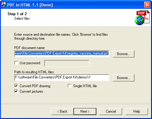 PDF to HTML conversion wizard