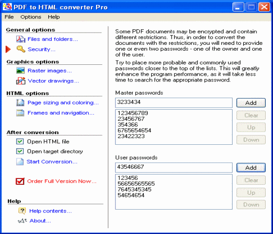 The screenshot of PDF to HTML converter